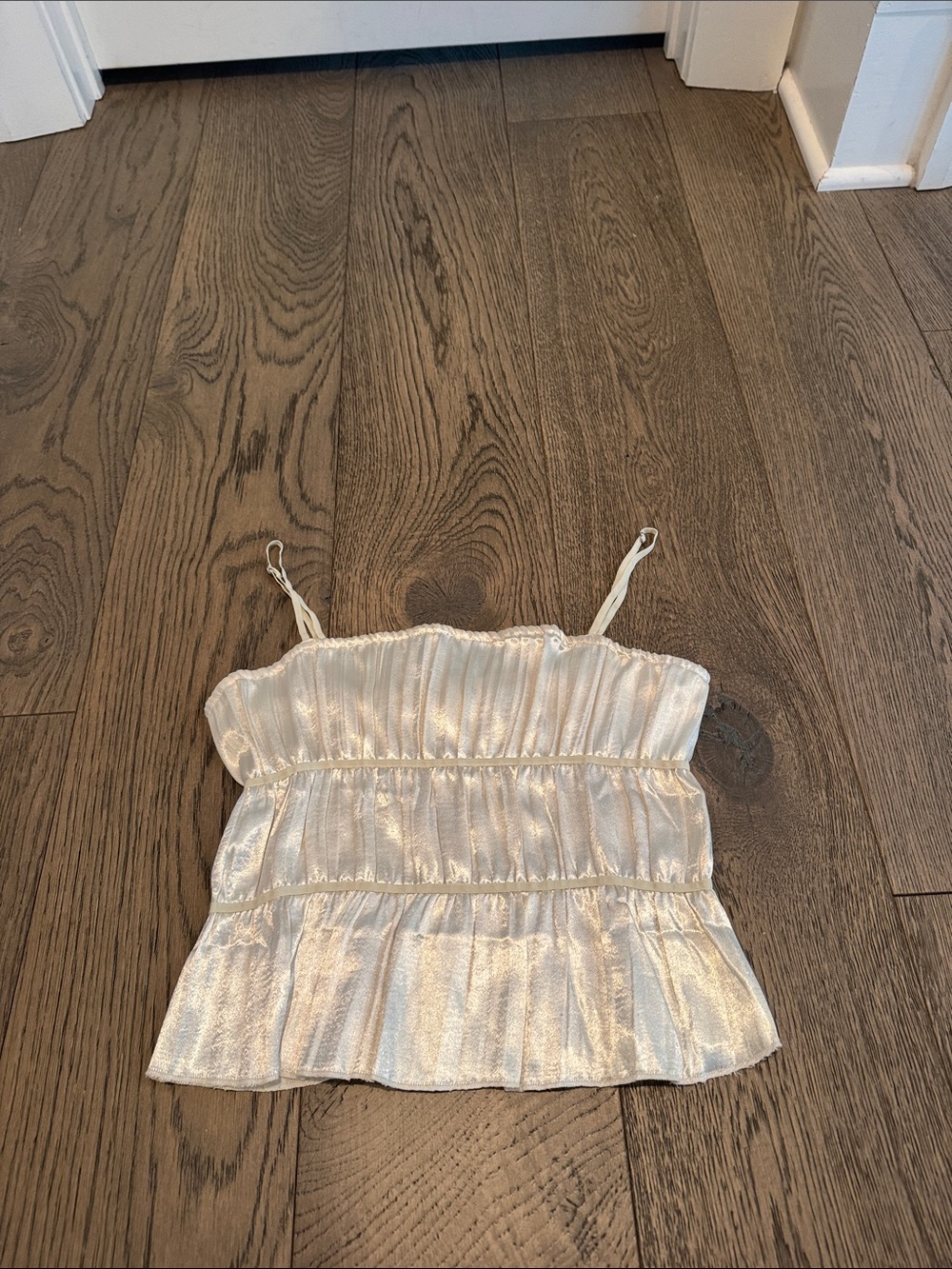 Free People Shimmery Ivory Tiered Satin Cami